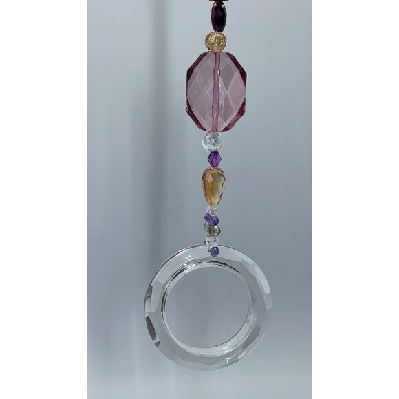 Beaded Suncatcher - Purple Gold - Clear Crystal Prism Ring - Hanging Decor - Picture 10 of 16